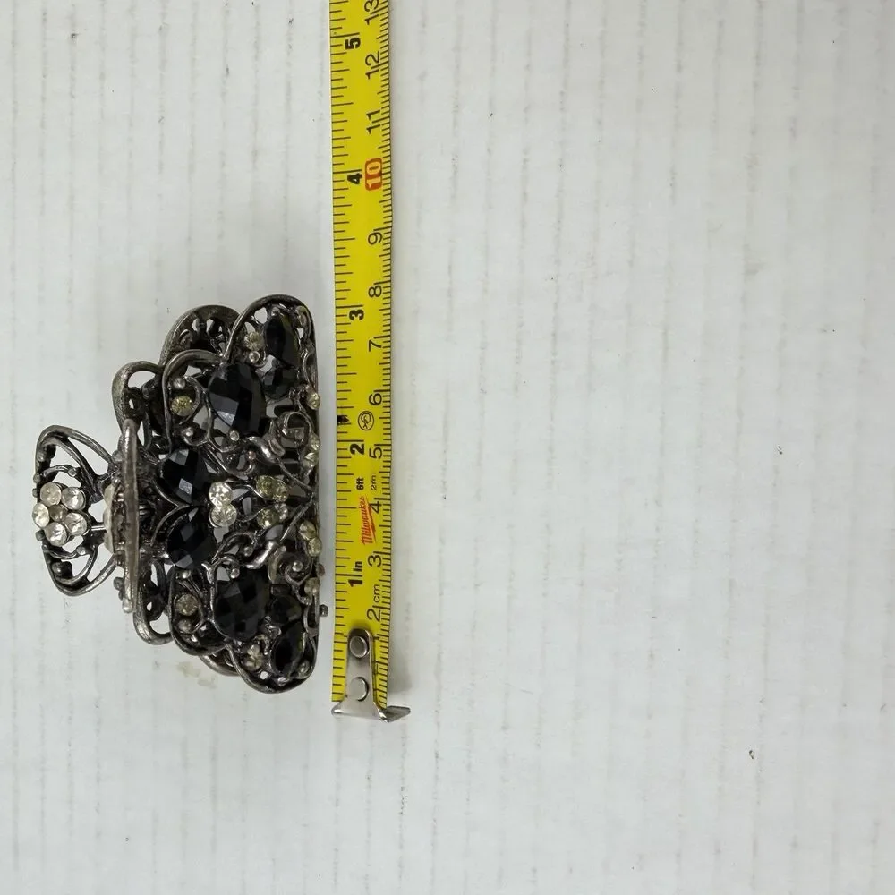Vintage Pewter Rhinestone Hair Clip Barrette